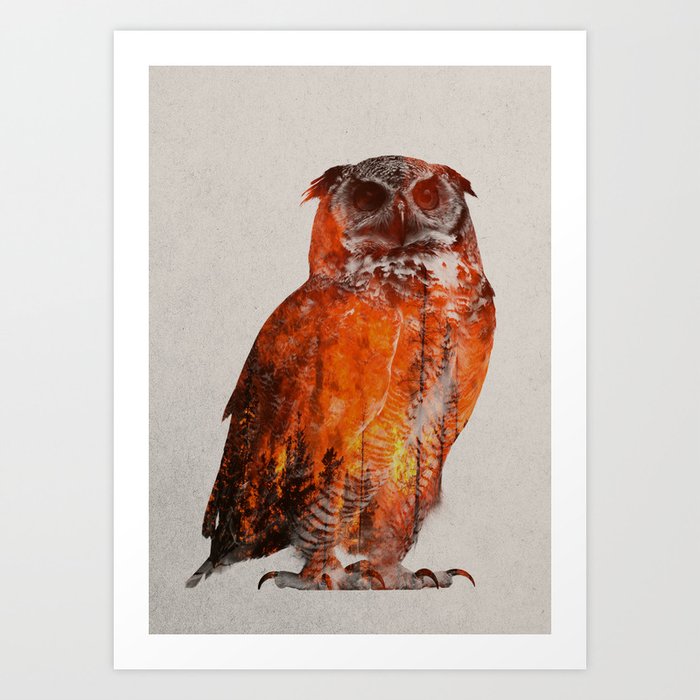 Owl In Wildfire Art Print