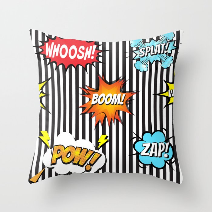 65 MCMLXV Cosplay Boom! Pow! Comicbook Speech Bubbles Striped Pattern Throw Pillow
