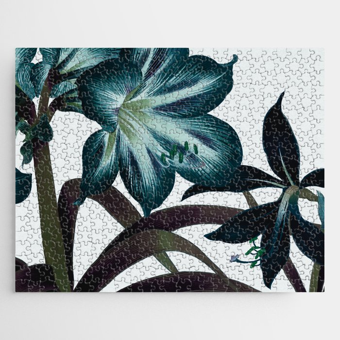 Teal Serenity: Amaryllis Print in Tranquil Teal – Sophisticated Florals Jigsaw Puzzle