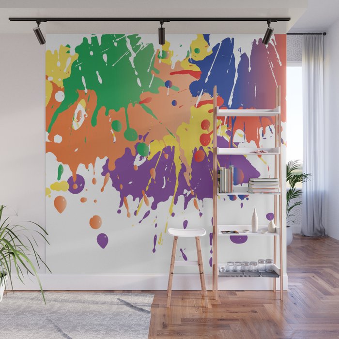 Colourful Paint Splash Wall Mural By Arch4design Society6