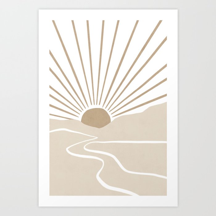 Beige mountain sun ladscape Art Print