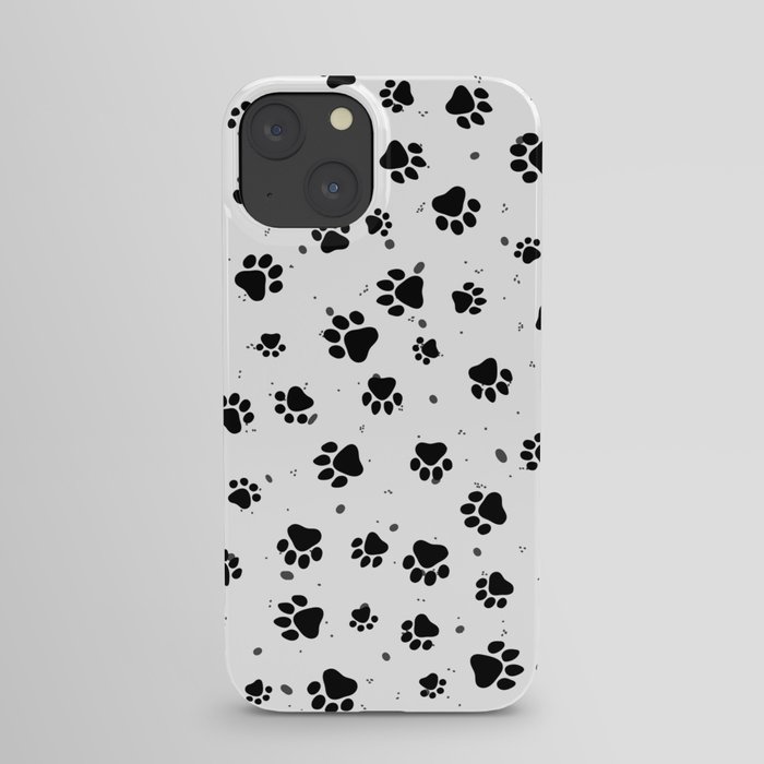 Abstract black and white paw print pattern with dots iPhone Case
