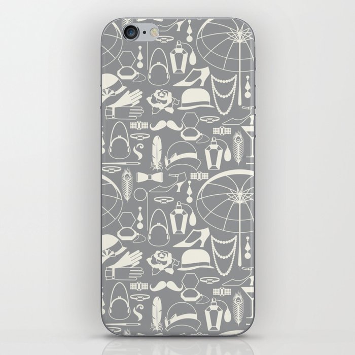 White Old-Fashioned 1920s Vintage Pattern on Silver Grey iPhone Skin