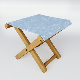 Pale Blue and White Toys Outline Pattern Folding Stool