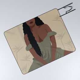 Black woman with long hair Picnic Blanket