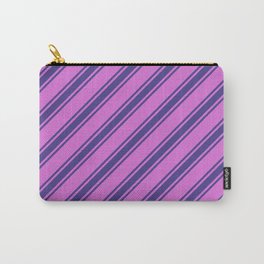 [ Thumbnail: Orchid & Dark Slate Blue Colored Lined Pattern Carry-All Pouch ]