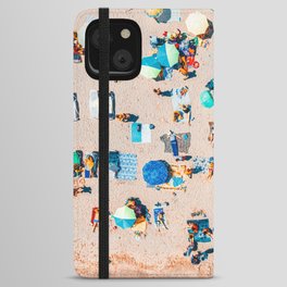 Aerial Beach Print, Colorful People Umbrellas On Beach, Minimalist Print, Pastel Beach, People Beach Aerial Print, Sea Beach iPhone Wallet Case