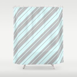 [ Thumbnail: Light Cyan & Grey Colored Pattern of Stripes Shower Curtain ]
