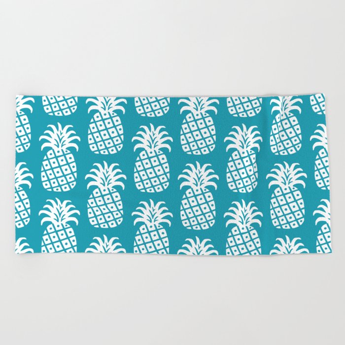 Mid Century Modern Pineapple Pattern Turquoise Beach Towel