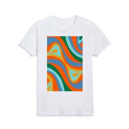 New Groove Colourful Retro Swirl Abstract Pattern Blue Orange Mustard Green Kids T Shirt