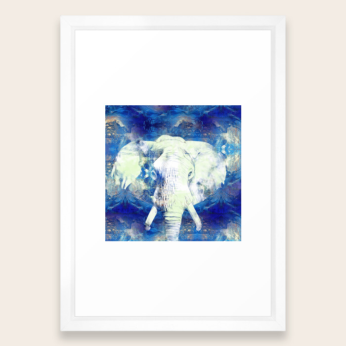 Blue Marble Water White Elephant Digital Art Framed Art Print