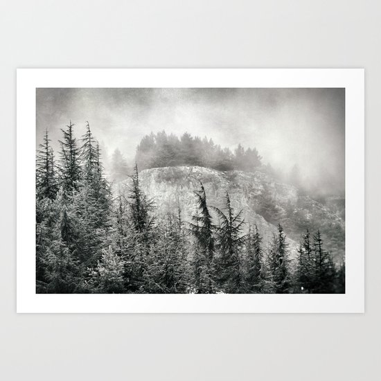 "Mountain light". Foggy forest. Art Print