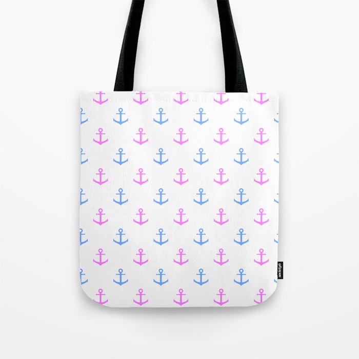 Pink and Blue Nautical Anchors Tote Bag