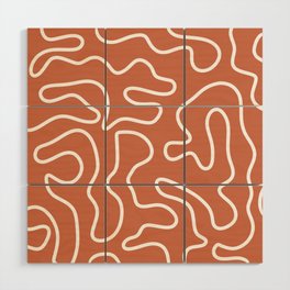 Squiggle Maze Minimalist Abstract Pattern in Rust Earth  Wood Wall Art