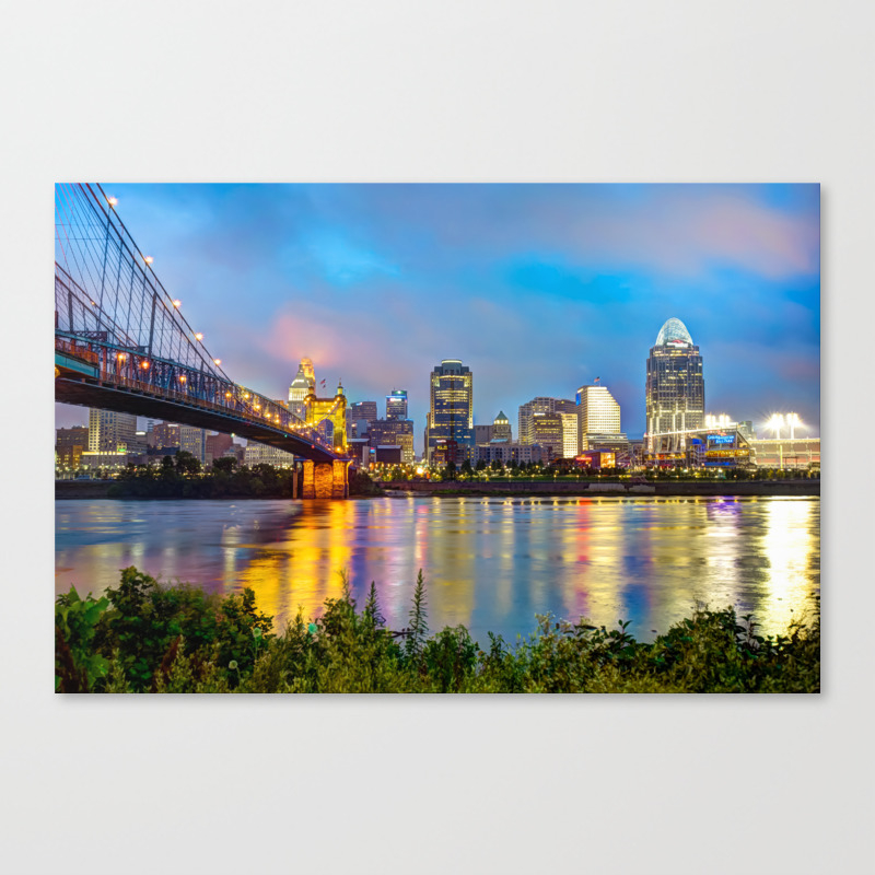 Cincinnati Skyline Cityscape Art Color Canvas Print By Gregoryballosfineart Society6