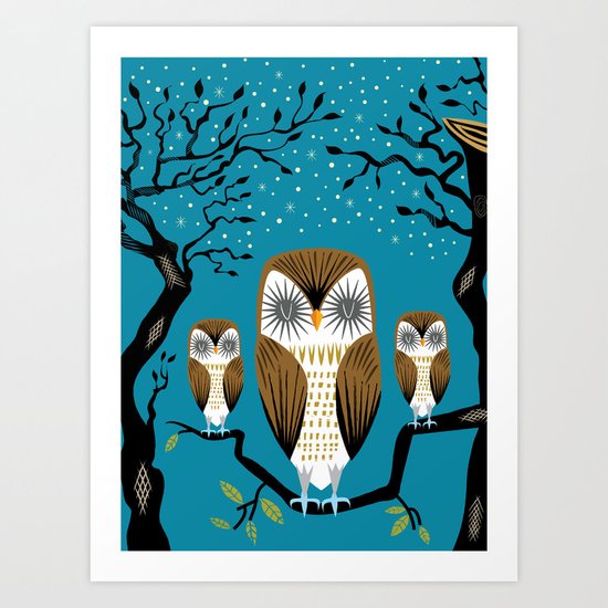Three Lazy Owls Art Print
