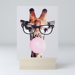 Giraffe Wearing Glasses Blowing Gum Mini Art Print