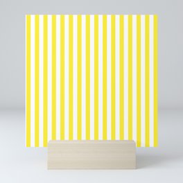 Yellow and White Cabana Stripe Pattern Mini Art Print