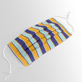 [ Thumbnail: Powder Blue, Midnight Blue, and Orange Colored Striped/Lined Pattern Face Mask ]