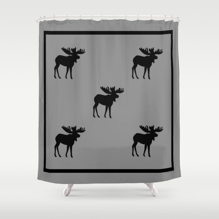 Bull Moose Silhouette - Black on Gray Shower Curtain