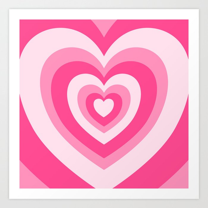 Hot Pink Retro Hearts Art Print