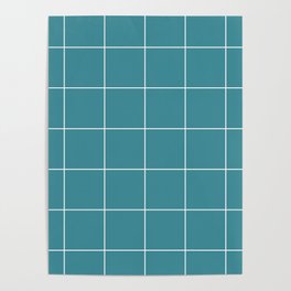 Aqua and White Minimal Square Grid Pattern 2 - Krylon 2022 Color of the Year Satin Rolling Surf Poster