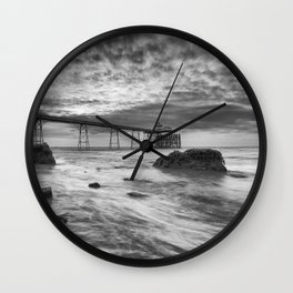 Clevedon Pier Wall Clock | Pier, Seascape, Clevedon, Beach, Black and White, Coast, Photo, Landscape, Lowtide, Blackandwhite 