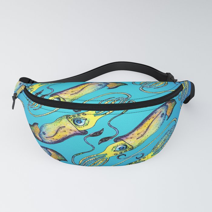squid pattern on blue background  Fanny Pack