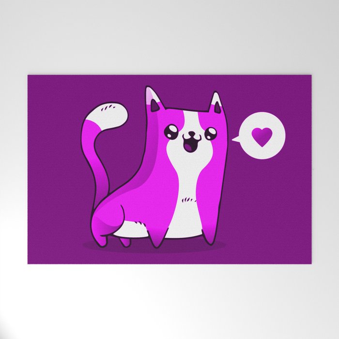 Cute Cartoon Cat In Purple With Heart Animal Lover Design Welcome