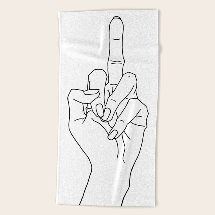Minimal Drawing Of A Hand Showing The Middle Finger Beach Towel By Tiriri08 Society6