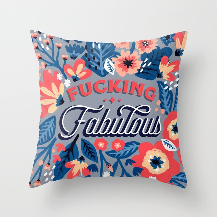 F*cking Fabulous – Denim & Coral Palette Throw Pillow