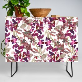 Romantic burgundy red pink purple watercolor floral Credenza
