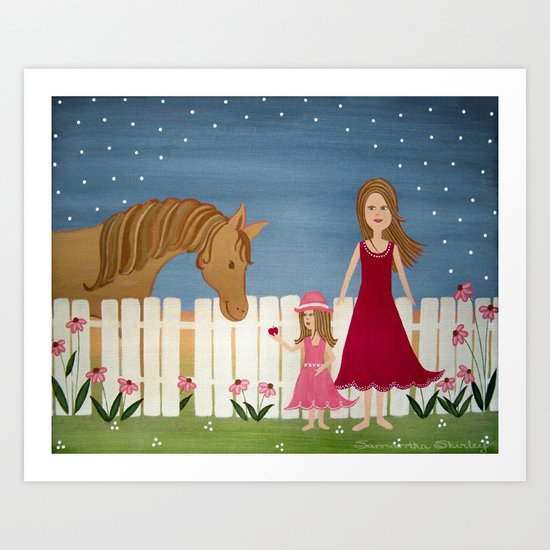 Apple Blossom (Blue Skies) - Girl & Horse Kids Art Art Print