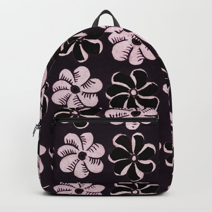 Floral design Black & Light Fuchsia Flowers Print Backpack