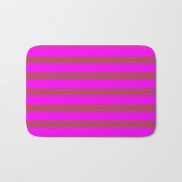 [ Thumbnail: Fuchsia and Sienna Colored Striped/Lined Pattern Bath Mat ]
