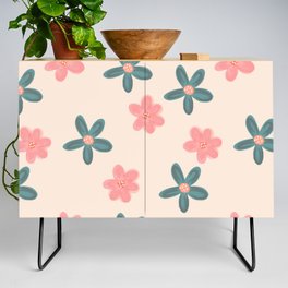 Colorful cute Flowers - Pink and green flowers - Colorful Floral Pattern - White flowers - Spring Essentiels Credenza