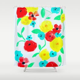 Bright Floral in Red, Yellow and Turquoise Shower Curtain