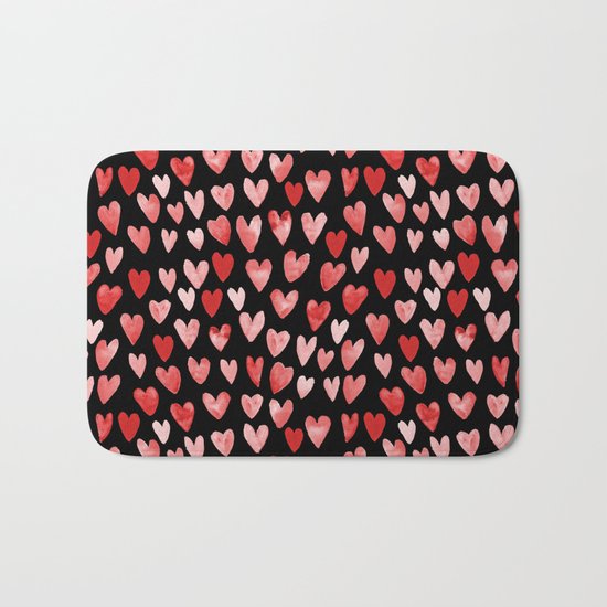 Watercolor Hearts pattern black red and pink minimal valentines day perfect gift for love Bath Mat
