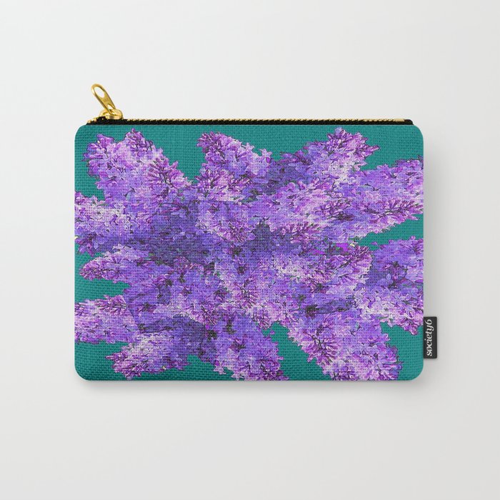 Purple Lilac Bouquet on Teal Color Carry-All Pouch