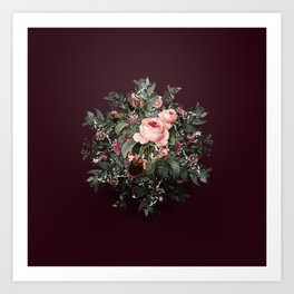 Vintage Provence Rose Flower Wreath on Wine Red Art Print
