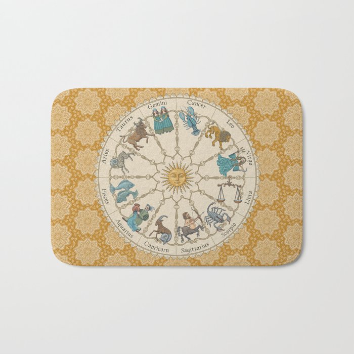 Vintage Astrology Zodiac Wheel Honey Bath Mat