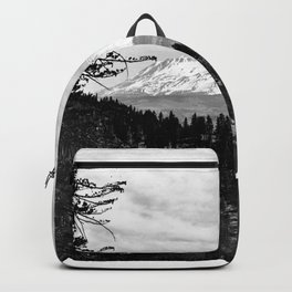 Mount Shasta, and neighboring mountain Shastina, Siskiyou County, ca.1900-1940 Backpack | Vintage, Black and White, Nature, Photo 