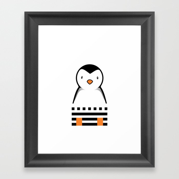 penguin on a white background with orange paws Framed Art Print