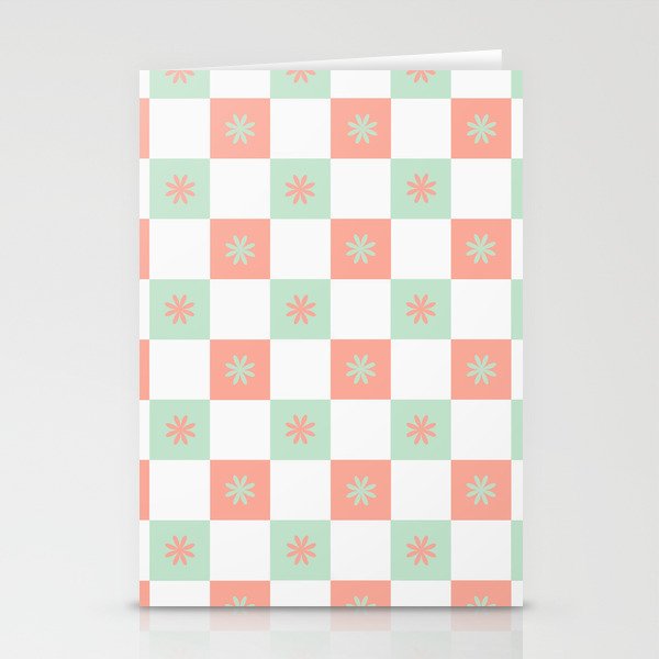 Flower Checkered Pattern Stationery Cards