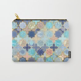 Cream, Navy and Aqua Geometric Tile Pattern Carry-All Pouch