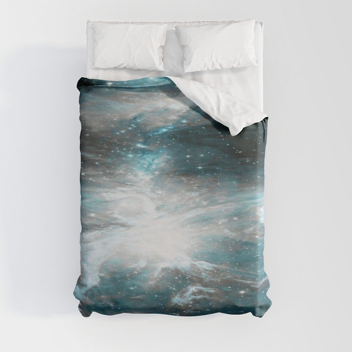 Orion Nebula Teal Gray Galaxy Duvet Cover