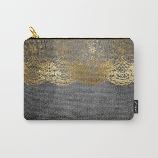 Pure elegance I- gold glitter luxury lace on black grunge background on #Society6 Carry-All Pouch