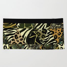 Black & White W/ Green Jungle Prints Beach Towel