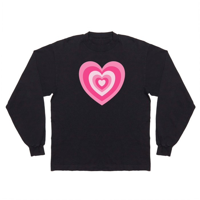Hot Pink Retro Hearts Long Sleeve T Shirt