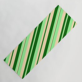 [ Thumbnail: Dark Green, Green, and Beige Colored Stripes Pattern Yoga Mat ]